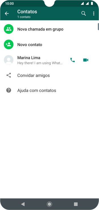 Pressione o ícone de busca, e digite as primeiras letras do nome do contato. Pressione o ícone de busca, e digite as primeiras letras do nome do contato.