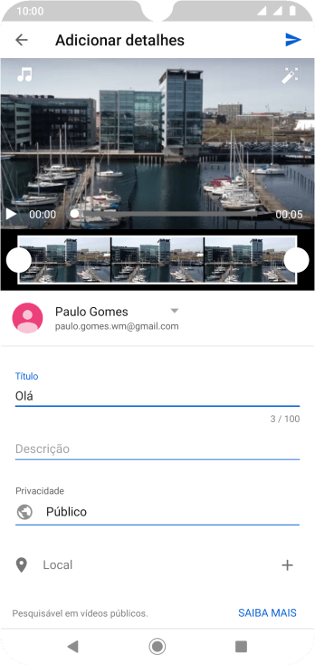 Escreva o texto desejado, e pressione o ícone de upload. Escreva o texto desejado, e pressione o ícone de upload.
