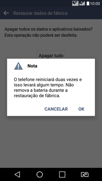 Pressione OK. Aguarde um instante, enquanto o celular restaura as configurações padrão.
Siga as indicações do visor para configurar o celular, e deixá-lo pronto para uso. Pressione OK. Aguarde um instante, enquanto o celular restaura as configurações padrão.
Siga as indicações do visor para configurar o celular, e deixá-lo pronto para uso.