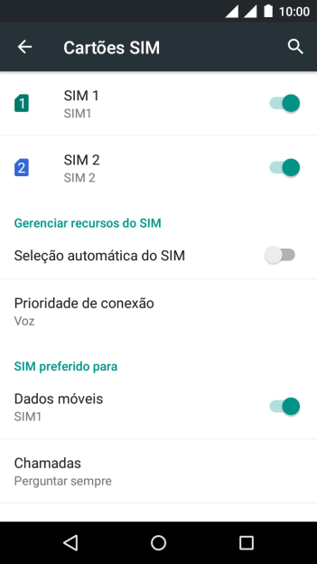 Pressione o indicador ao lado do chip desejado para ativar ou desativar o chip. Pressione o indicador ao lado do chip desejado para ativar ou desativar o chip.
