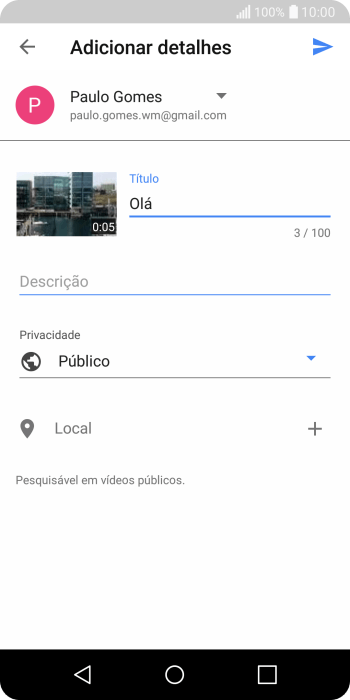 Escreva o texto desejado, e pressione o ícone de upload. Escreva o texto desejado, e pressione o ícone de upload.