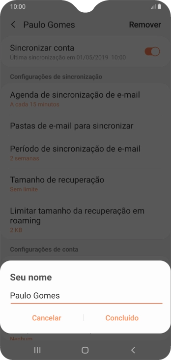 Digite o nome do remetente, e pressione Concluído. Digite o nome do remetente, e pressione Concluído.