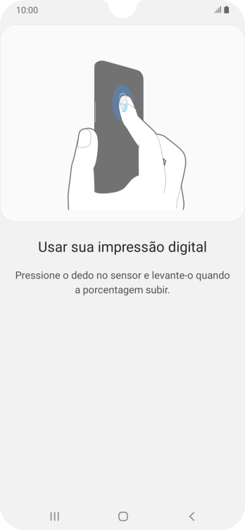 Siga as instruções na tela para configurar o código de bloqueio do celular com impressão digital. Siga as instruções na tela para configurar o código de bloqueio do celular com impressão digital.