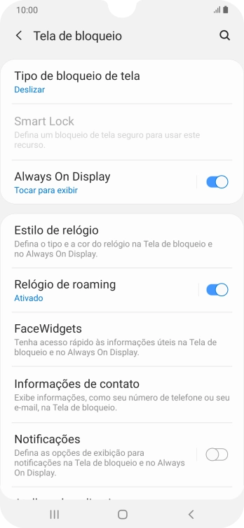 Pressione Tipo de bloqueio de tela. Pressione Tipo de bloqueio de tela.
