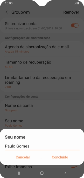 Digite o nome do remetente, e pressione Concluído. Digite o nome do remetente, e pressione Concluído.
