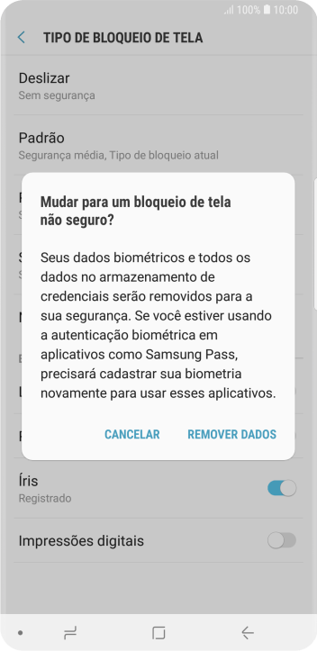 Pressione REMOVER DADOS. Pressione REMOVER DADOS.