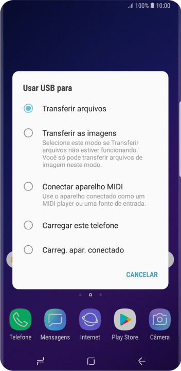 Pressione Transferir arquivos para ativar a função. Pressione Transferir arquivos para ativar a função.