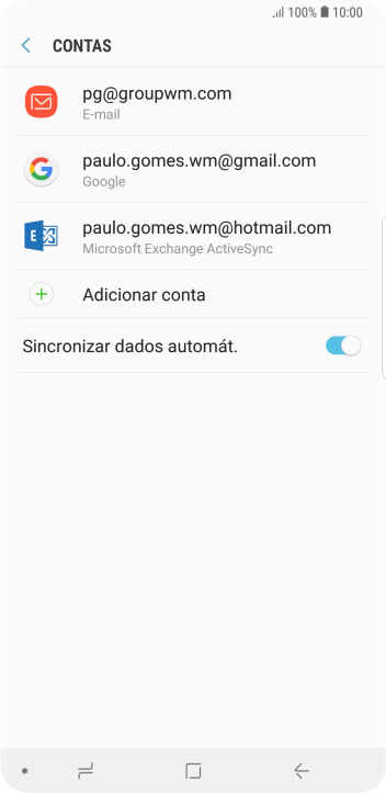 Se a tela mostrar essa imagem, sua conta foi reconhecida e configurada automaticamente. Siga as instruções da tela para inserir mais informações e finalizar a configuração. Se a tela mostrar essa imagem, sua conta foi reconhecida e configurada automaticamente. Siga as instruções da tela para inserir mais informações e finalizar a configuração.