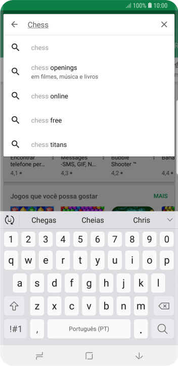 Insira o nome ou assunto do app desejado, e pressione o ícone de busca. Insira o nome ou assunto do app desejado, e pressione o ícone de busca.