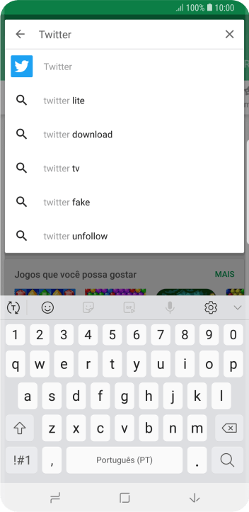 Digite Twitter e pressione o ícone de busca. Digite Twitter e pressione o ícone de busca.