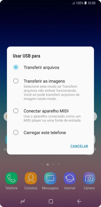 Pressione Transferir arquivos para ativar a função. Pressione Transferir arquivos para ativar a função.