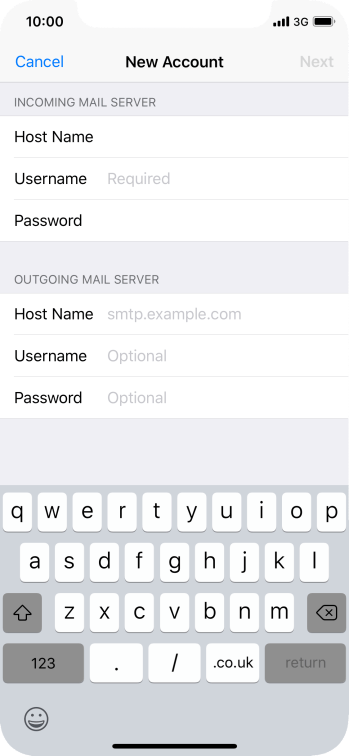 Press Username and key in the username for your email account. Press Username and key in the username for your email account.