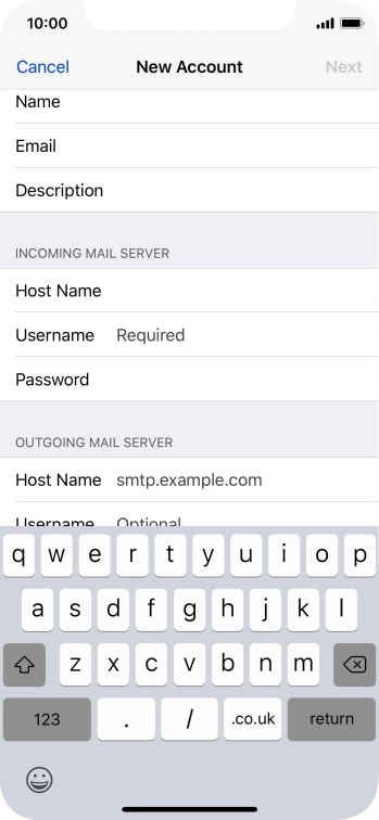 Press Username and key in the username for your email account. Press Username and key in the username for your email account.