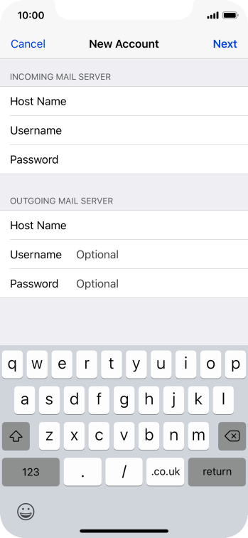 Press Username and key in the username for your email account. Press Username and key in the username for your email account.