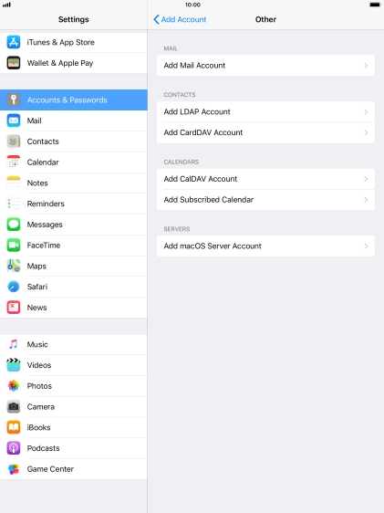 Press Add Mail Account. Press Add Mail Account.