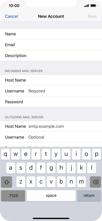 Press Username and key in the username for your email account. Press Username and key in the username for your email account.
