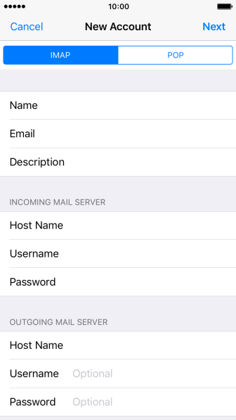 Press Username and key in the username for your email account. Press Username and key in the username for your email account.