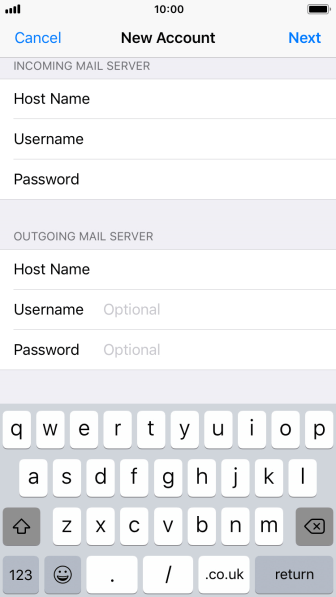 Press Username and key in the username for your email account. Press Username and key in the username for your email account.