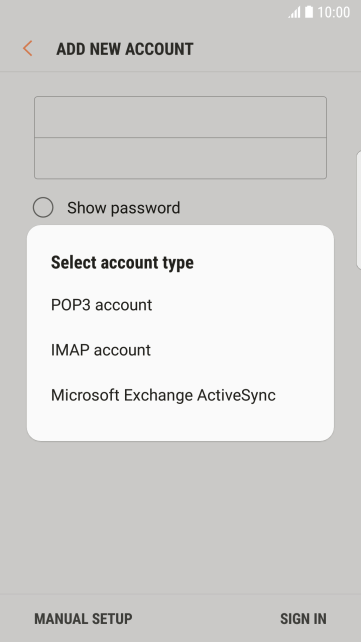 Press POP3 account. Press POP3 account.