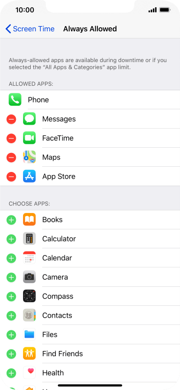 Press the remove icon next to the required app to remove it from the list of allowed apps during Downtime. Press the remove icon next to the required app to remove it from the list of allowed apps during Downtime.