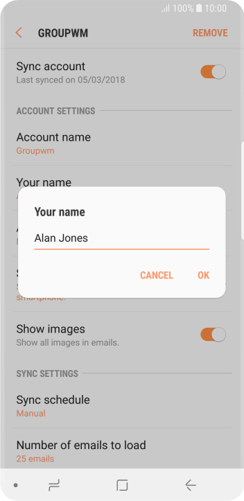 Key in the required sender name and press OK. Key in the required sender name and press OK.