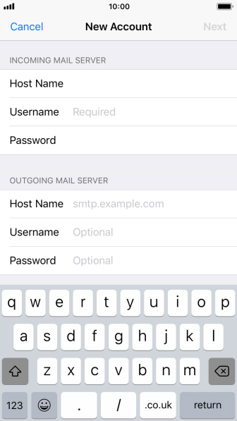 Press Username and key in the username for your email account. Press Username and key in the username for your email account.