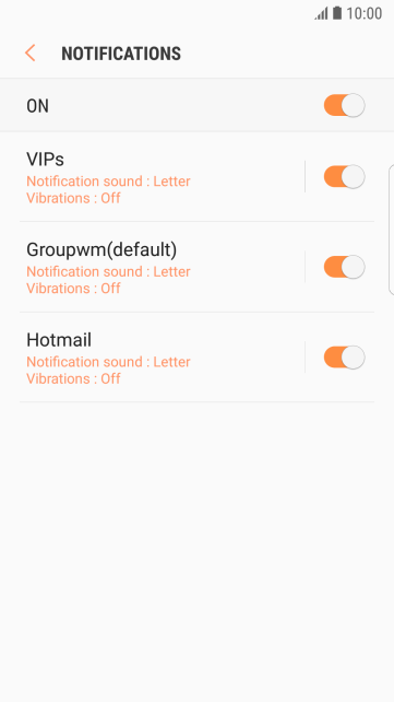 Press the indicator next to the required email account to turn the function on or off. Press the indicator next to the required email account to turn the function on or off.