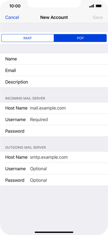 Press Host Name and key in the name of your email provider's incoming server. Press Host Name and key in the name of your email provider's incoming server.