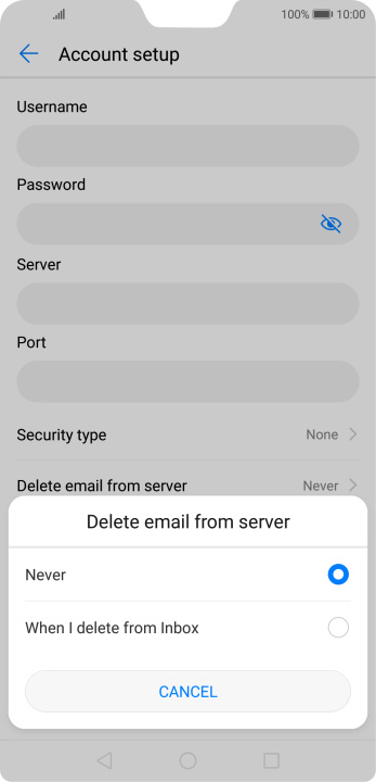 Press Never to keep email messages on the server when you delete them on your phone. Press Never to keep email messages on the server when you delete them on your phone.