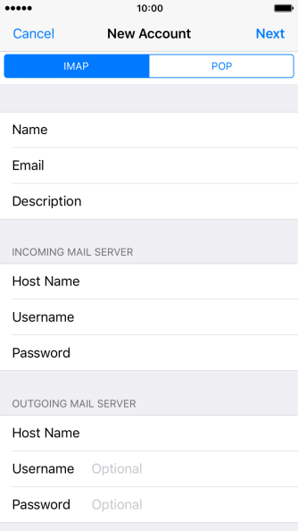 Press Username and key in the username for your email account. Press Username and key in the username for your email account.