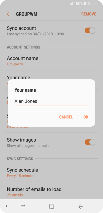 Key in the required sender name and press OK. Key in the required sender name and press OK.