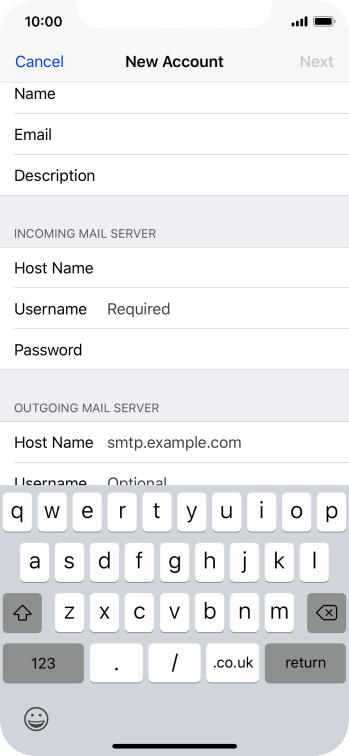 Press Username and key in the username for your email account. Press Username and key in the username for your email account.