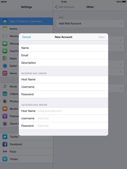 Press Host Name and key in the name of your email provider's outgoing server. Press Host Name and key in the name of your email provider's outgoing server.