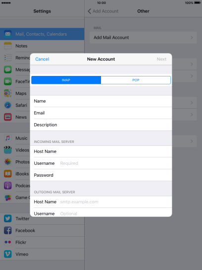 Press Username and key in the username for your email account. Press Username and key in the username for your email account.