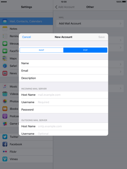 Press Host Name and key in the name of your email provider's incoming server. Press Host Name and key in the name of your email provider's incoming server.