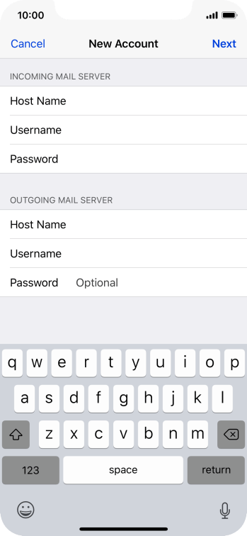 Press Password and key in the password for your email account. Press Password and key in the password for your email account.