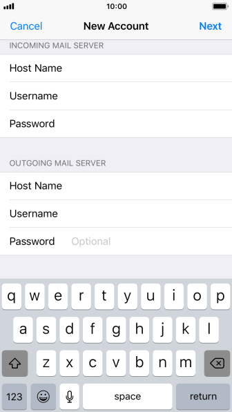 Press Password and key in the password for your email account. Press Password and key in the password for your email account.