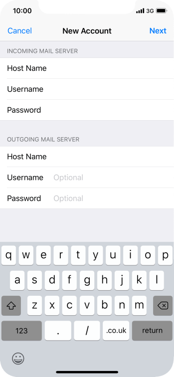 Press Username and key in the username for your email account. Press Username and key in the username for your email account.