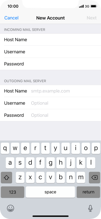 Press Host Name and key in the name of your email provider's outgoing server. Press Host Name and key in the name of your email provider's outgoing server.