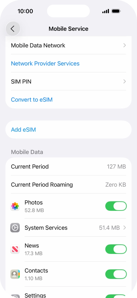 The total data usage is displayed next to Current Period. The total data usage is displayed next to Current Period.