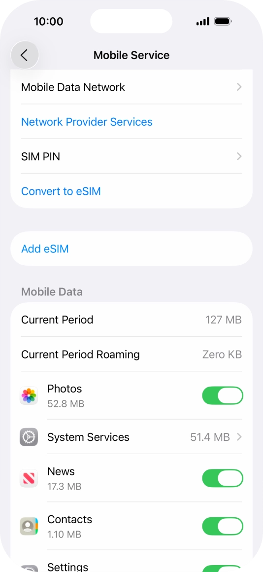 The total data usage is displayed next to Current Period. The total data usage is displayed next to Current Period.