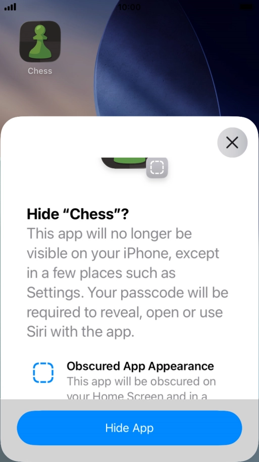 Press Hide App. Press Hide App.