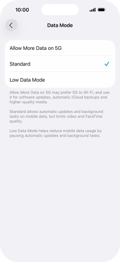 Press the required setting. Press the required setting.