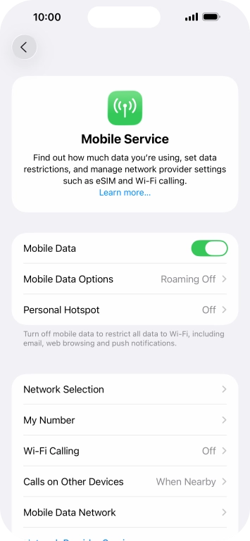 Press Mobile Data Options. Press Mobile Data Options.