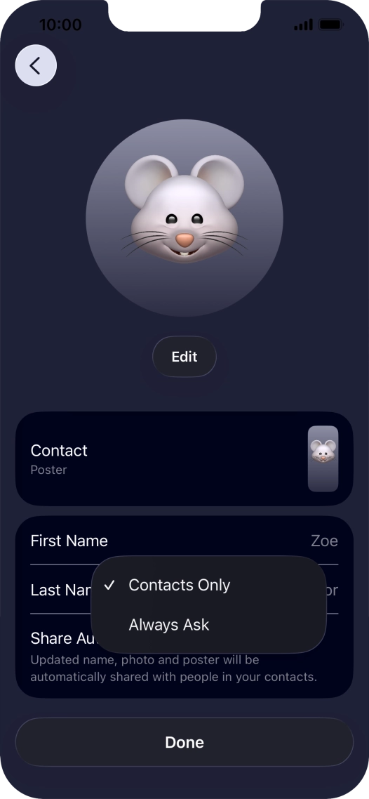 Press the required setting. Press the required setting.