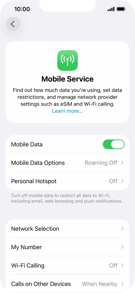 Press Mobile Data Options. Press Mobile Data Options.