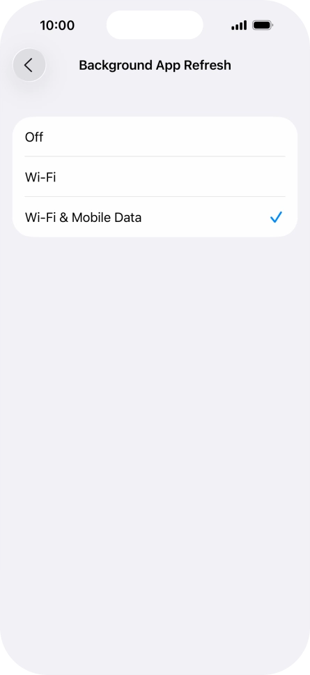 To turn off background refresh of apps, press Off. To turn off background refresh of apps, press Off.