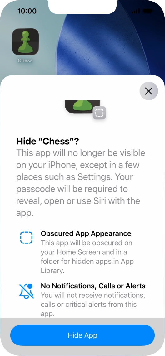 Press Hide App. Press Hide App.