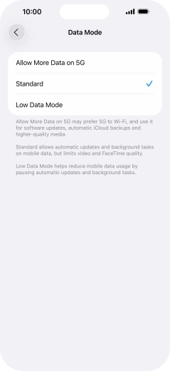 Press the required setting. Press the required setting.