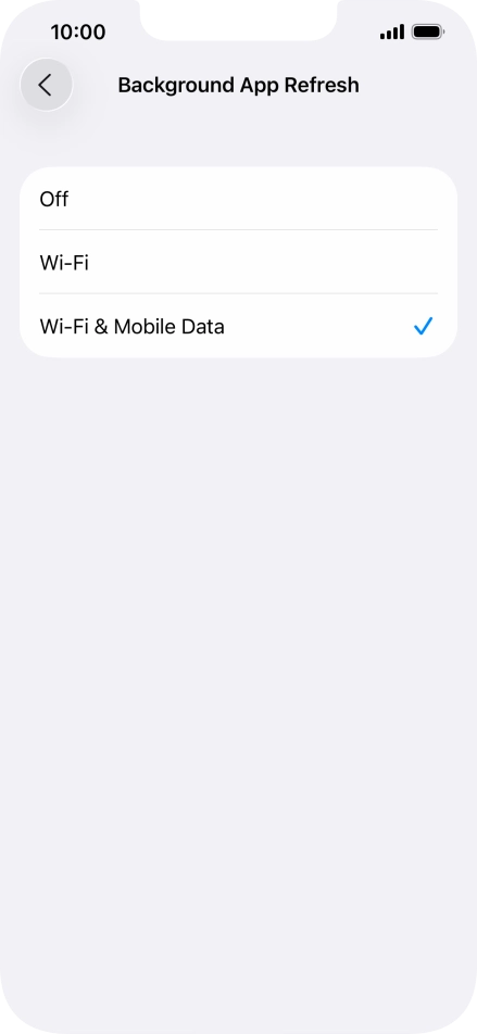 To turn off background refresh of apps, press Off. To turn off background refresh of apps, press Off.